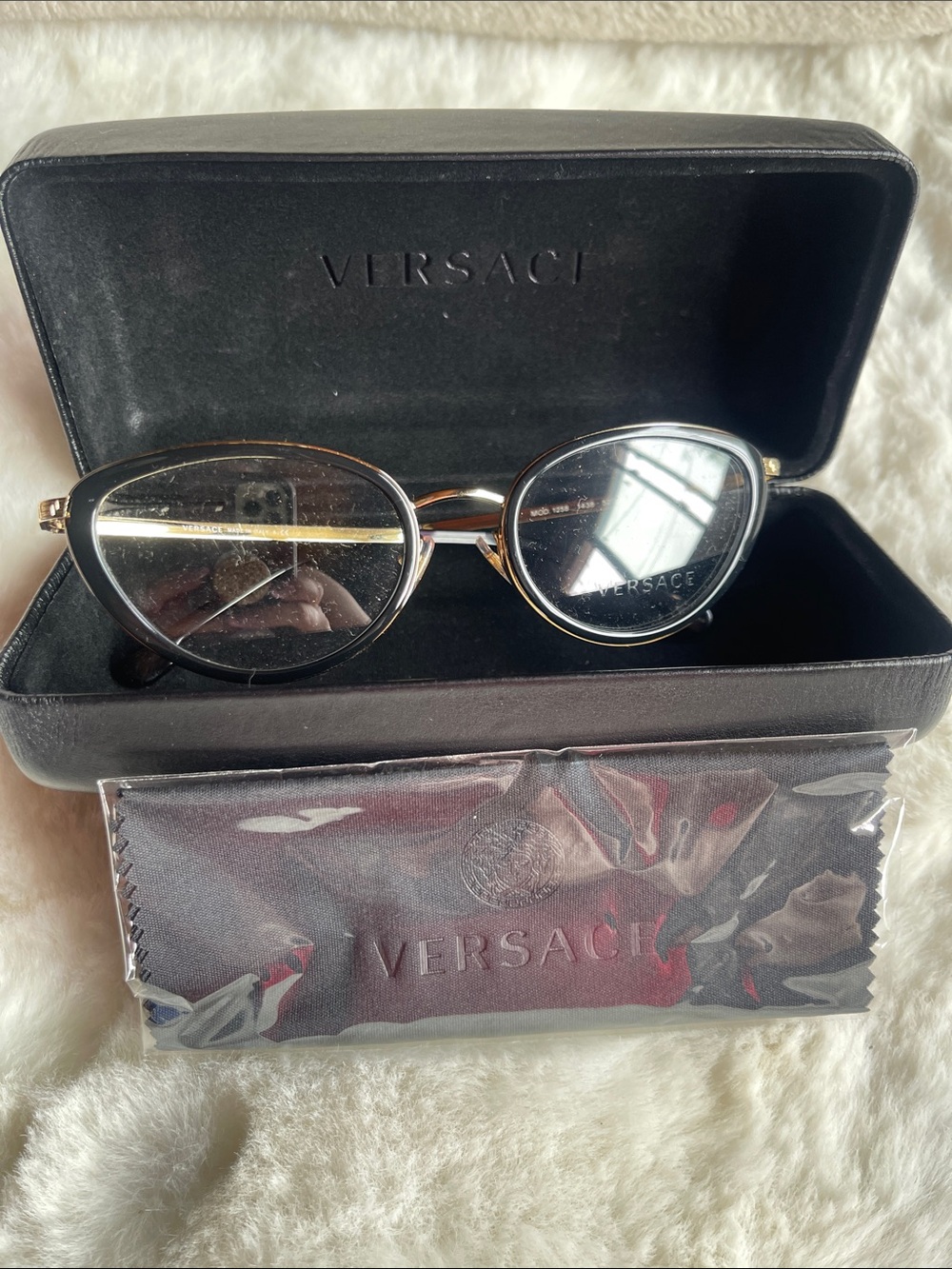 Versace Black and Gold Cat-Eye Optical Glasses
